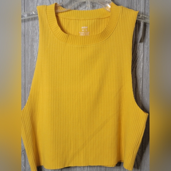 NWT Aerie Yellow Ribbed Sleeveless Cropped Tank Top - Picture 1 of 5